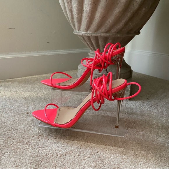 Simmi Avianna pink patent clear heel tie up sandal - Picture 2 of 4